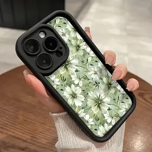Green Fresh  Floral Pattern TPU Phone Case for iPhone 16 15 14 Pro Max 13 12 11 XR XS Plus Shockproof Drop Protection Rugged Durable Silicone Cover Cellphone Protective