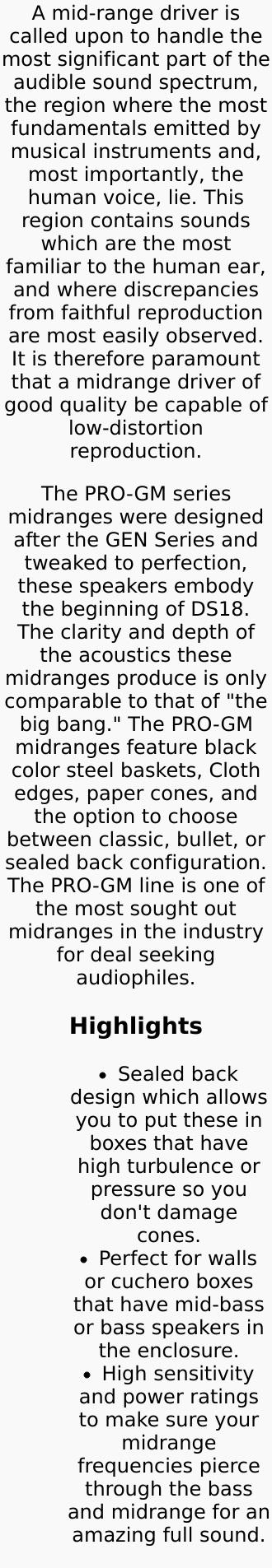 DS18 PRO-GM6SE 6.5" Sealed Back Mid-Range Loudspeaker 480 Watts 8-Ohm