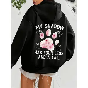 Paw Print Hoodie, Drawstring Casual Hooded Sweatshirt For Winter & Fall, Women's Clothing  hoodie