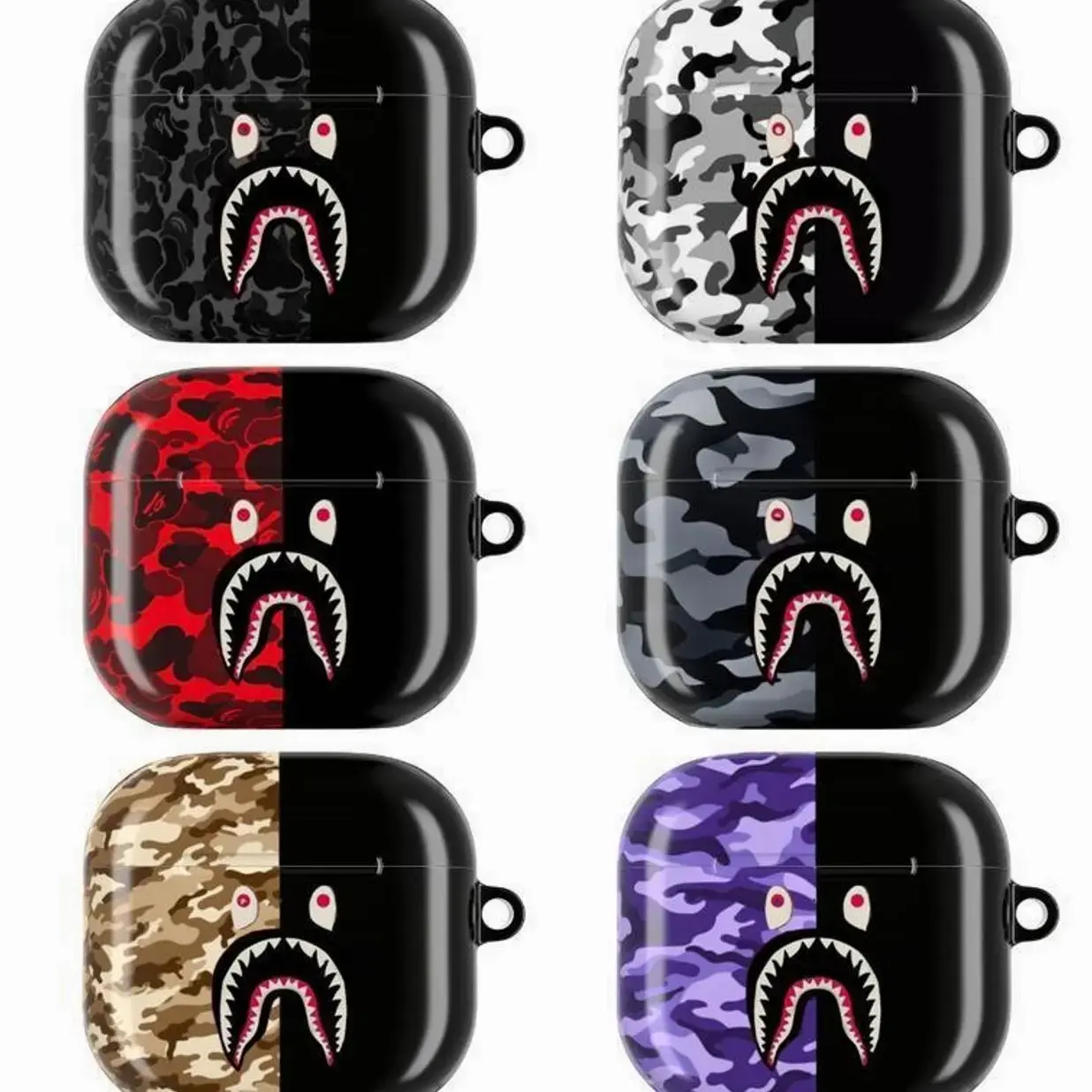 Camo Streetwear AirPods Case - Bold Shark Mouth Icon, Military Camouflage Pattern - Urban Hypebeast Cover for AirPods