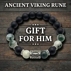 Viking Rune Wealth & Protection Bracelet Black Onyx Tree Agate 2026 Gift for Him Lucky Hand HighQuality with Tiger's Eye Lava Rock Beads Protection Friendship Comfort Fit All Wrist Sizes Vintage Design luck healing therapy bracelet