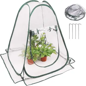 Pop up Greenhouse Cover, Transparent PVC Mini Small Grow Plant House Tent, Gardening Flowerpot Warm Room Backyard Flower Shelter for Indoor Outdoor (27"x27"x31")