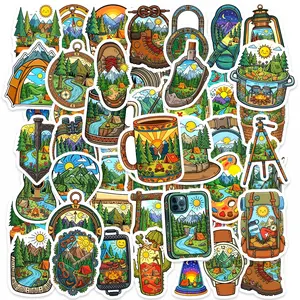 50pcs Outdoor Camping Adventure Mountain Tent Campfire Travel Stickers, Decal Set, Suitable for Scrapbooks, Diaries, Laptops, Water Bottles, Cars, Etc. A Gift with A Positive Message and A Design Based on Faith.