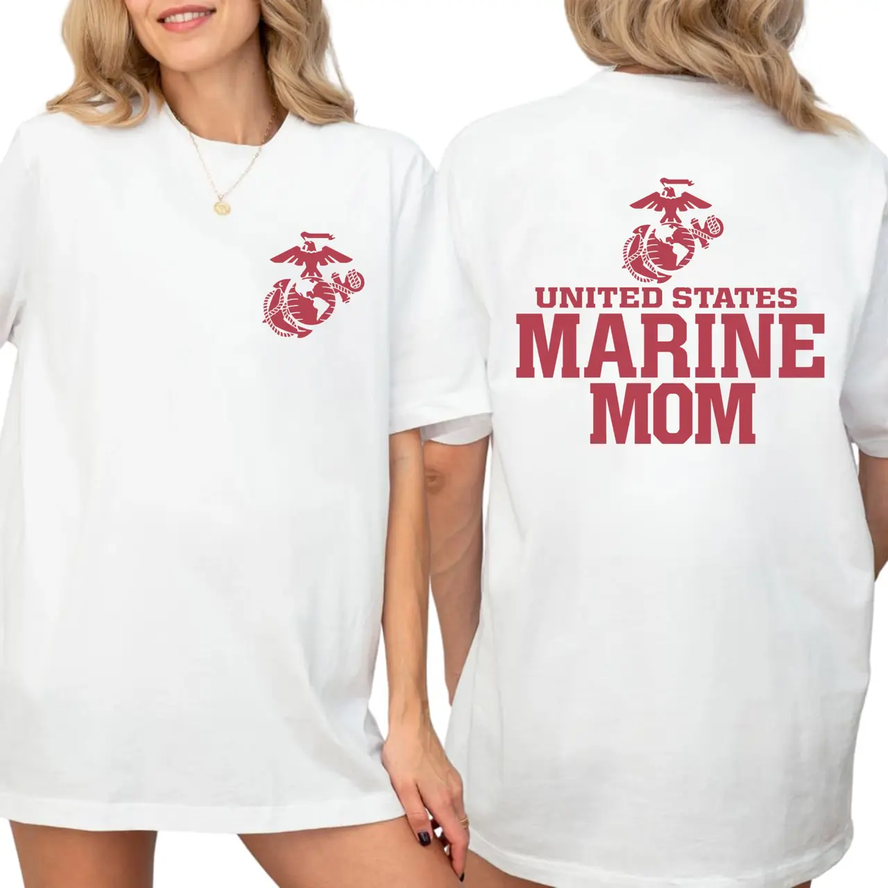 US Marine Corps Mom 2-Sided Comfort Colors T-Shirt, USMC Eagle Globe and Anchor Graphic Tee, Patriotic Military Mom Shirt, Proud Marine Family Gift