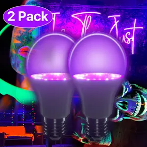 A19 UV Black Light Bulb, E26 Blacklight UVA Level 385-400nm, for Body Paint Party Halloween Fluorescent Poster 2 Pack