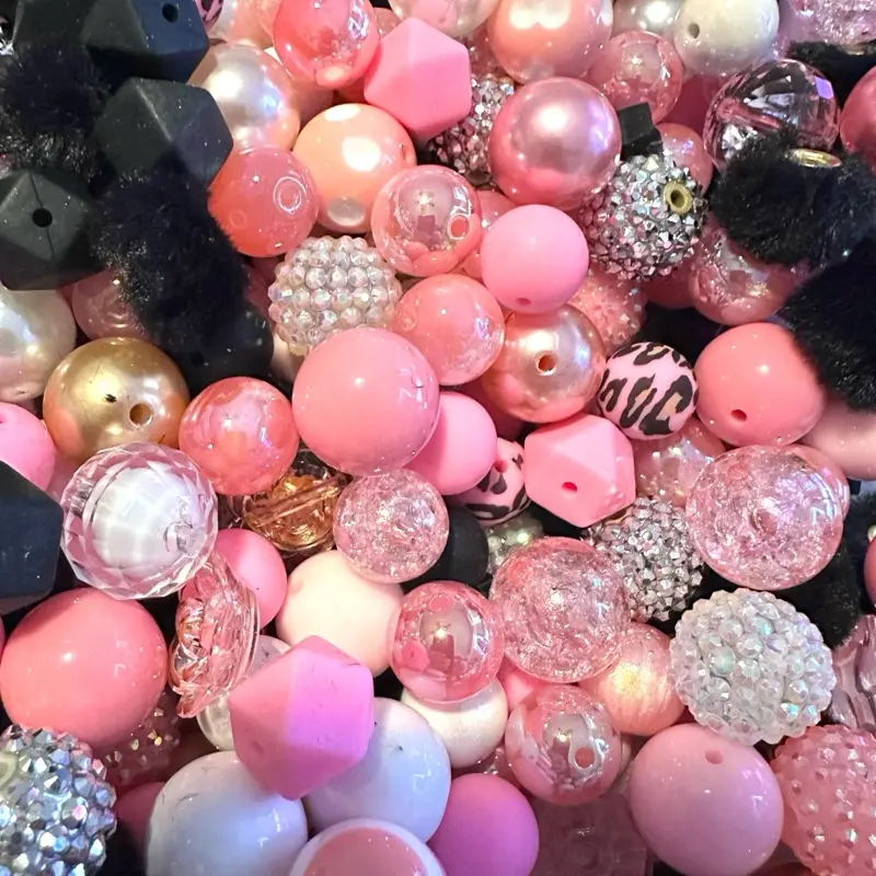 Pretty in pink. DIY Beading Craft Kit, Plastic Beads and Silicone Beads in Pink, Black, Silver and Gold, Jewelry Making Supplies for DIY Beading Projects