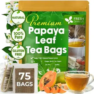 FreshDrinkUS, Premium Papaya Leaf Tea Bags, 100% Natural & Pure from Papaya Leaves. Loose Leaf Papaya Herbal Tea. Made with Natural Material Tea Bags. No Sugar, No Caffeine, No Gluten, Vegan.