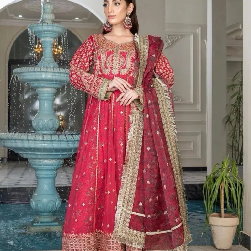 3-Piece Embroidered Net Suit