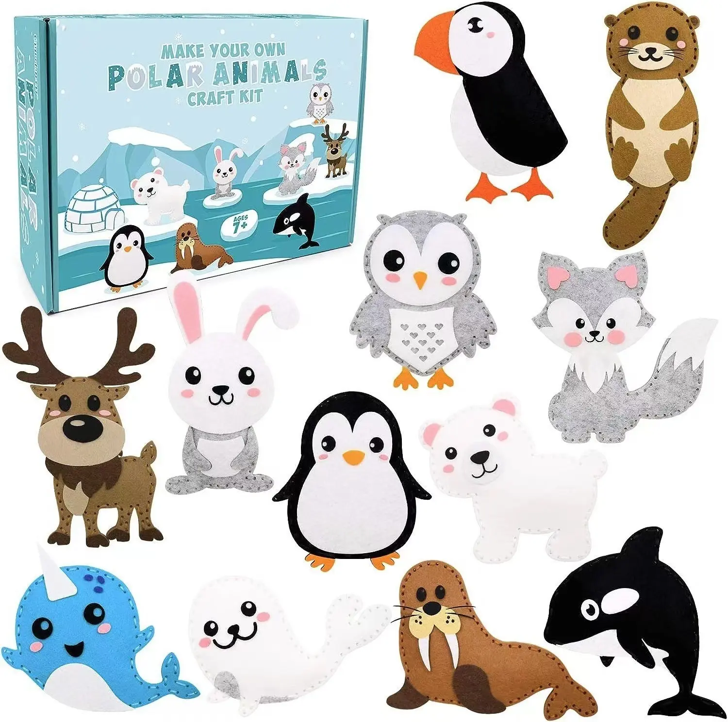 G35DIY Felt Animal Sewing Kit for Kids - Creative Plush Craft Set with Polar Animals for Hand-Eye Coordination & Early Sewing Skills Development