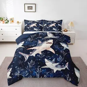 Shark Comforter Set Ocean Sea Animal Bedding Set Kids Boys Girls Sea Underwater World Comforter Marine Theme Quilt Set