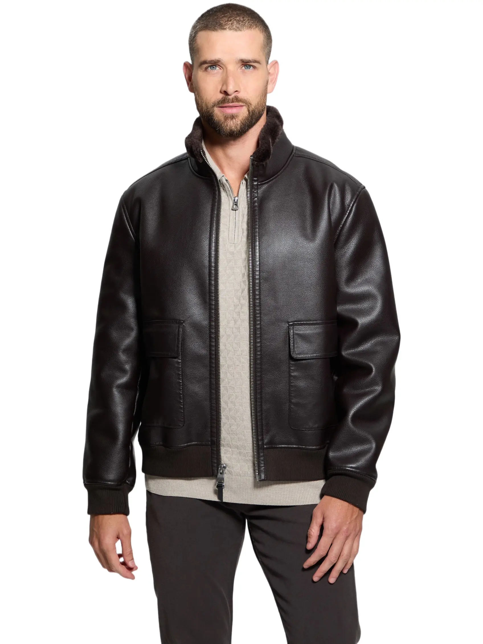 GUESS Male Ryder Bonded Faux-Leather Jacket