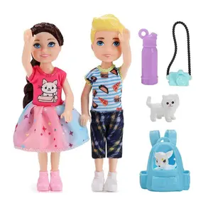 Cute 5.5 Inch Couple Doll Set, Seven Pieces Boy Girl Characters, Unisex Fashion Gift, Perfect for Couples and Collectors