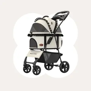 Happy & Polly Foldable Pet Stroller with Detachable Carrier - Compact & Portable for Easy Travel