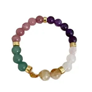 Prosperity & Wealth Attracting Multiple Gemstone Beaded Crystal Bracelet - Amethyst, Fashion Costume Jewelry Accessory for Abundant Life, Beautiful Beaded Bracelets for Women, Beautiful Bracelets, Beaded Bracelets Women