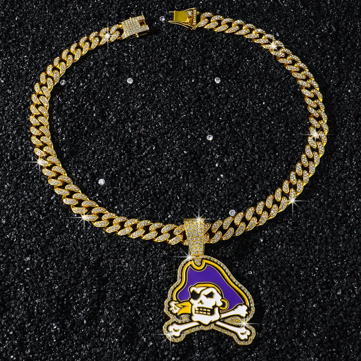 Unisex Iced Out Rugby Ball Pendant Necklace with Full Diamond Cuban Link Chain, Hip Hop Costume Fashion Accessory