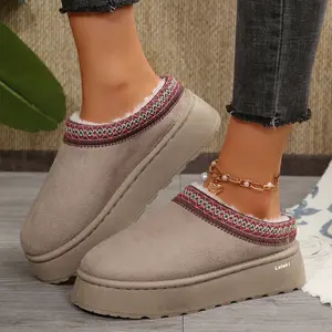 Women's Platform Mini Boots Slippers for Women Indoor Slippers Slip on Fleece Lined Suede Short Ankle Boots Outdoor