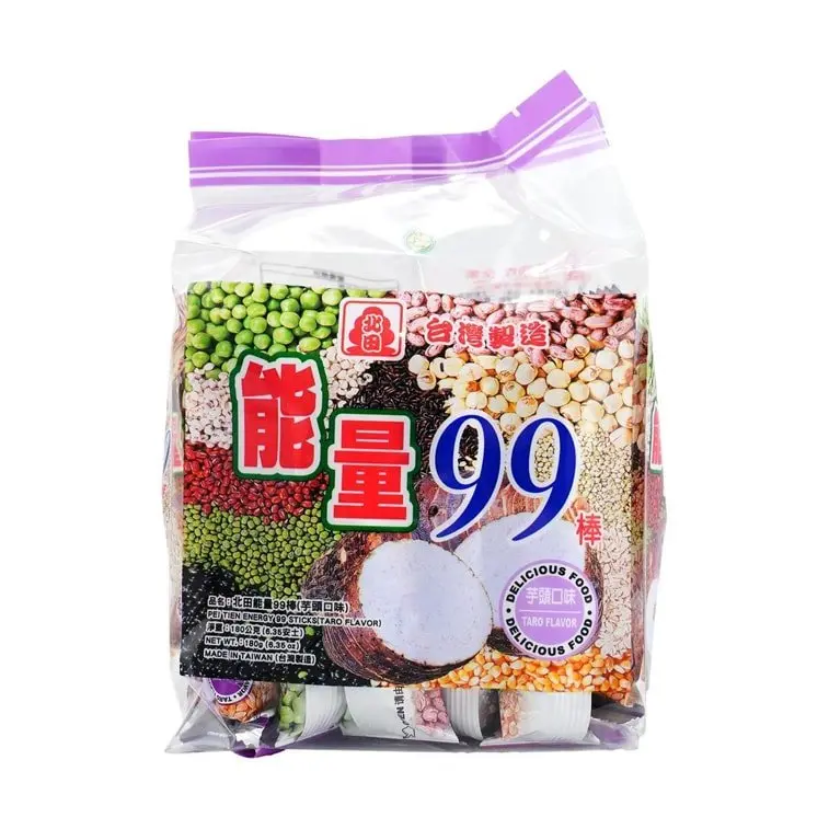 Pei Tien Traditional Taiwanese-Inspired Crunchy Rice Roll Crisps & Puffed Snacks - Creamy Sweet Taro Flavor, Room Temp, High Carb, Multi-Grain Mix, Contains Soy, 180g