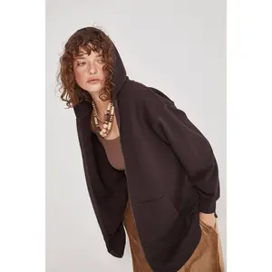 Cotton Full Zip Hoodie - Brown