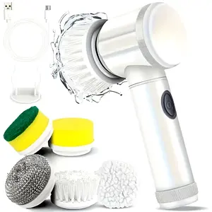1 Set 5-in-1 Electric Rotating Floor Washer with 5 Replaceable Brush Heads, Cordless, Handheld, Rechargeable