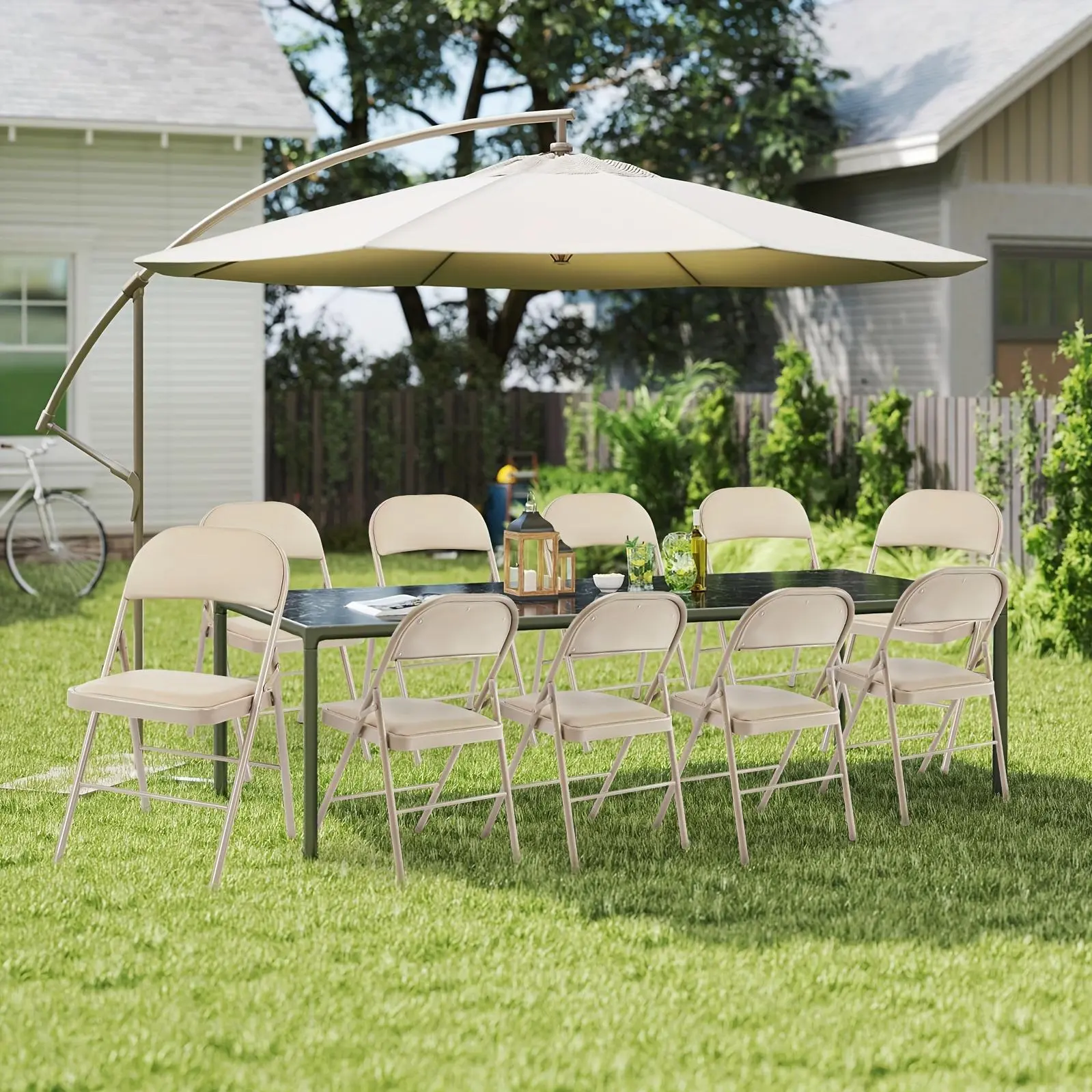 2/4/8/10/12/20 Pack PU Leather Folding Chairs with Padded Seats for Outdoor & Indoor, Portable Stackable Commercial Seat with Steel Frame for Events Home Dinner Wedding Party Picnic, Color Khaki and Black