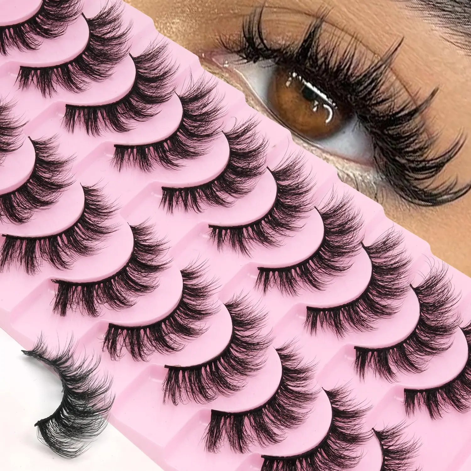 10 Pairs Synthetic Eyelashes, Natural Look Strip Lashes, Artificial False Eyelashes, Cosmetic False Lashes, Volumized False Eyelashes, Voluminous False Eyelashes, Fluffy Eyelashes, Long-Lasting & Lightweight Design, Makeup