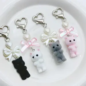 Cute Cat Design Bag Charms, 1 Count Cute Kitty Keychain with Y2K Heart Bow Pendent, Fashion Kawaii Accessories for Bag Backpack Wallet Pendants Decor, Gifts for Her