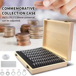 100PCS Coin Capsule Holders w/ Foam Gaskets & Wooden Storage Case for Collectors