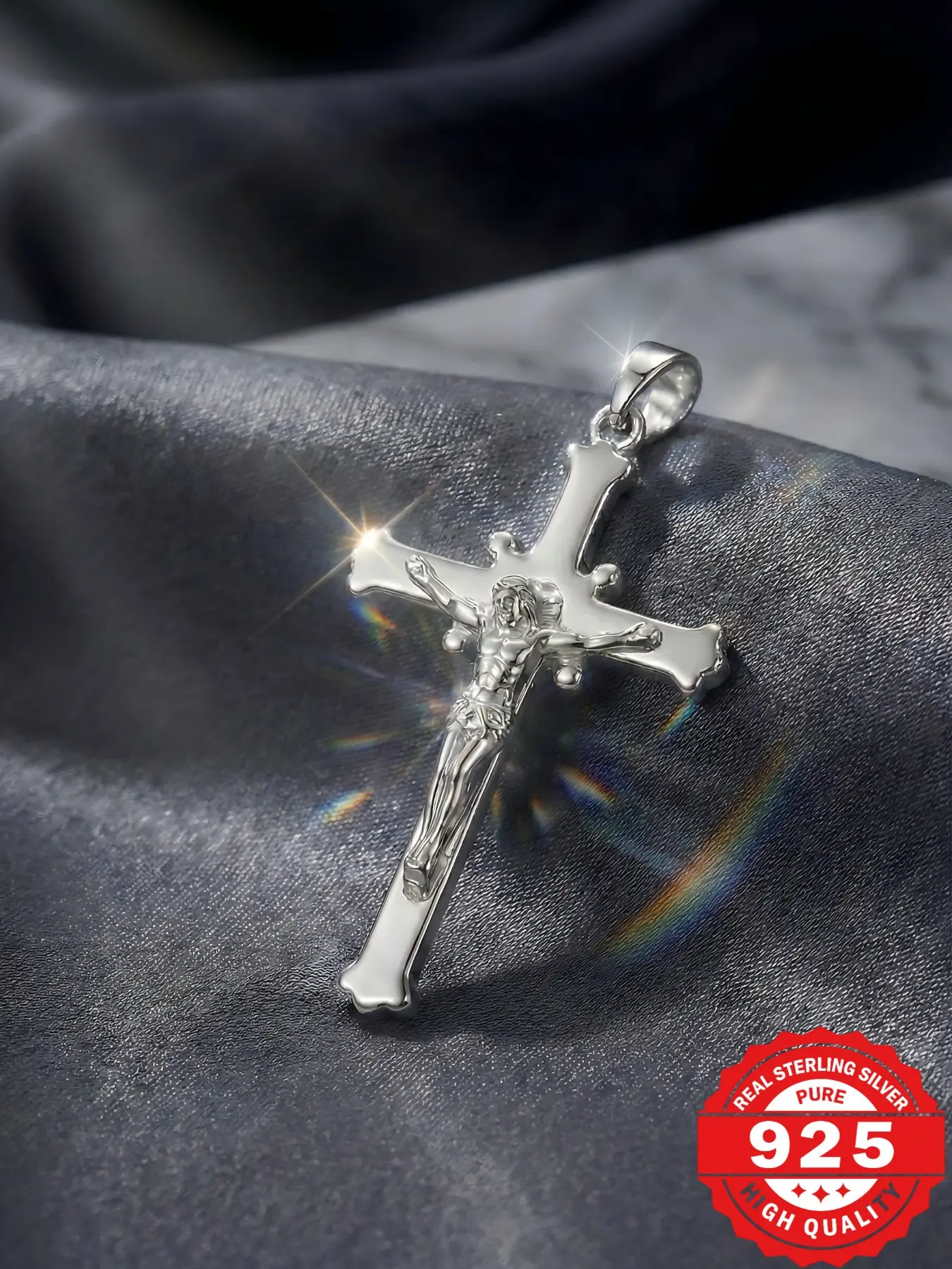Authentic 925 Sterling Silver Crucifix Pendant | Jesus Cross Charm Men Women | Faith Jewelry Gift Pendant Design Religious Cross Pendant (Pendant Only)