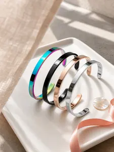4 Pcs Stainless Steel Open Bangle Set, Vacuum Plated Bracelets in Rainbow, Silver Color, Hypoallergenic, Waterproof, Unisex Jewelry Gift