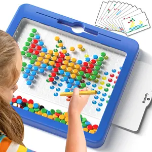 Toddler magnetic bead magnetic drawing board STEM early learning puzzle toy for children aged 2–5 years, dot-magnet doodle board that develops fine motor skills and hand–eye coordination, includes multiple pattern cards for Montessori indoor/outdoor fun