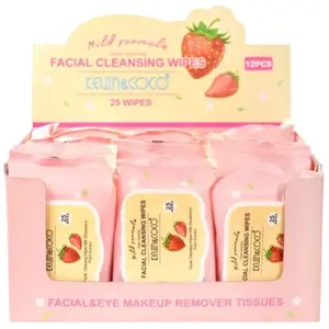 Toallitas Desmaquillantes Facial Fresa Kevin & Coco - Venta al por Mayor 12 Unidades (KC1282-S)