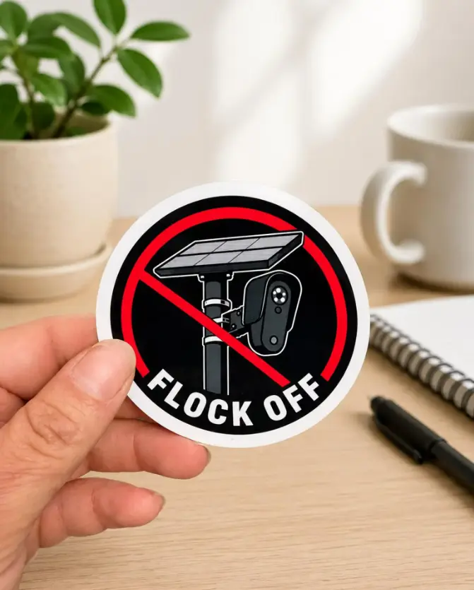 Flock Off Anti-Flock Camera Sticker, Funny Sticker, No Surveillance Vinyl Decal, Waterproof Laptop & Water Bottle Sticker