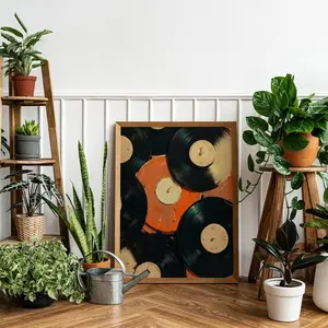 Vinyl Record Pattern Unframed Painting, Retro Record Wall Art, Music Poster, Unframed Art Print, Wall Art for Home Living Room Bedroom Decor, Ornaments, Modern Abstract Art, Vintage Design, Artistic Decoration