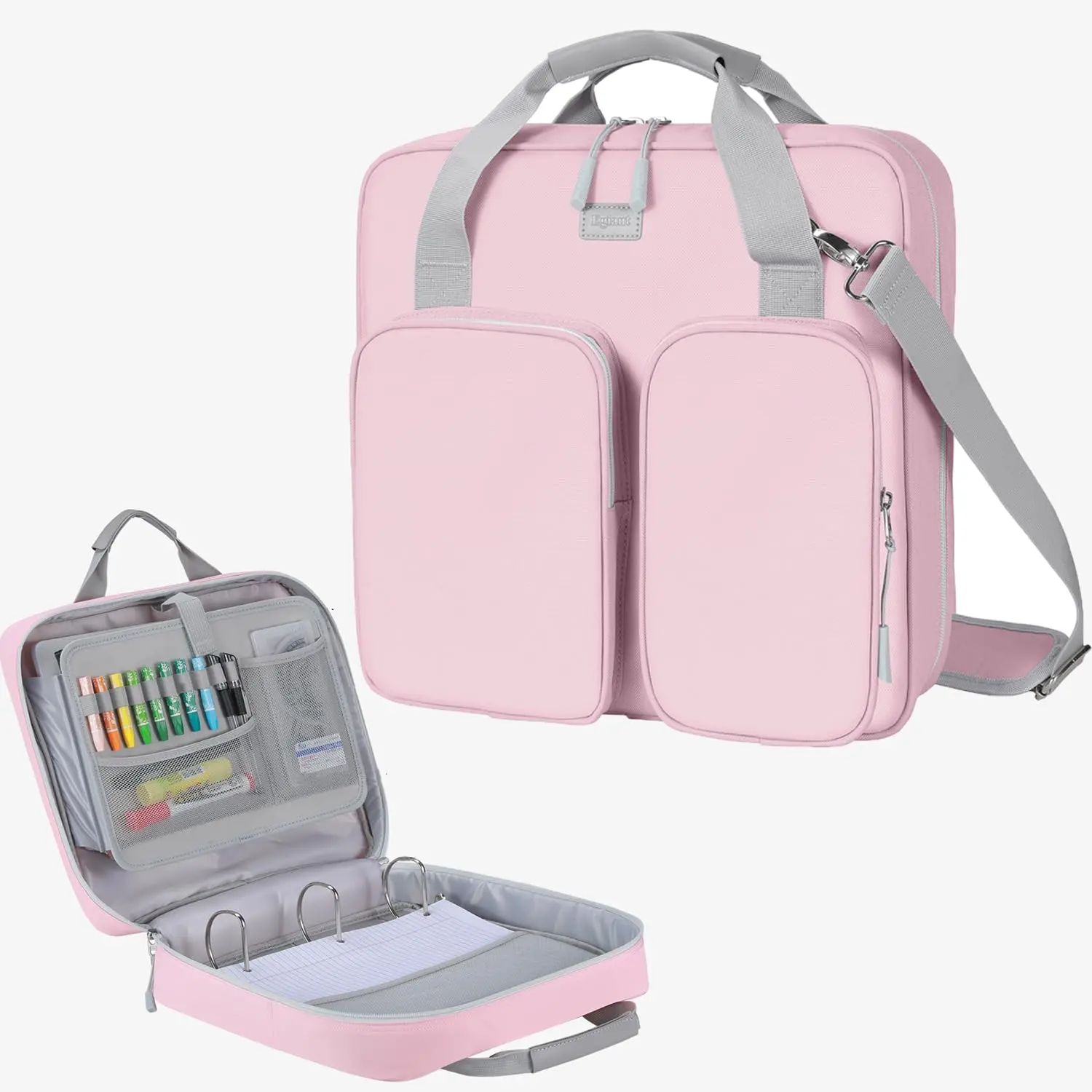 4 Inch 3-Ring Zipper Binder with Strap, Handle & Multi-Pockets - Compact, Easy to Carry, Large Capacity, Long-Lasting Office Stationery for School, Compatible with 13-Inch Laptop/MacBook/Tablet