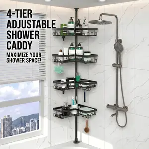 4-Tier Adjustable Shower Caddy, Bathroom Space-Saving Organizer for Home Supplies