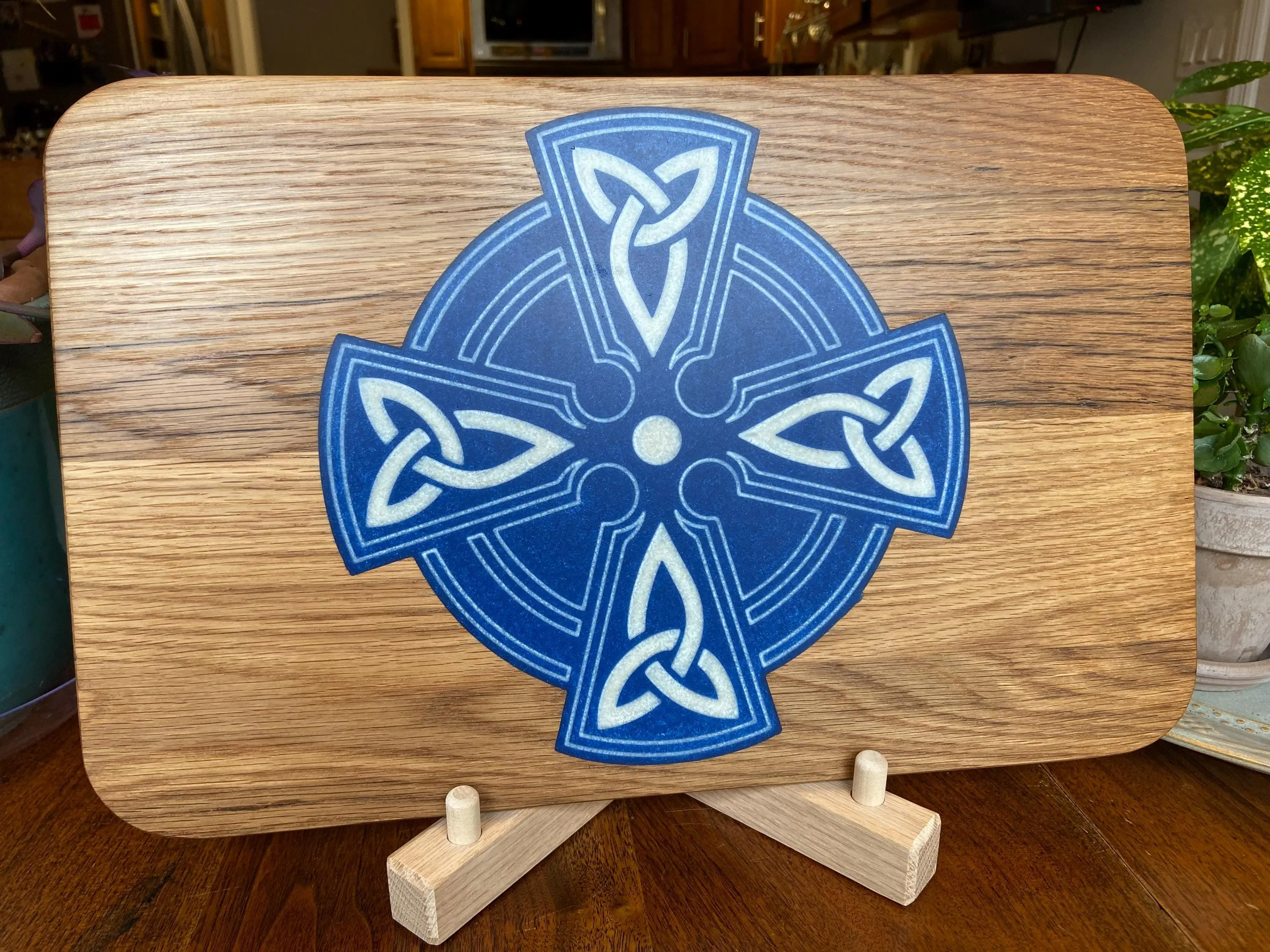 White Oak Charcuterie Board with Celtic Cross Resin Inlay - Handcrafted