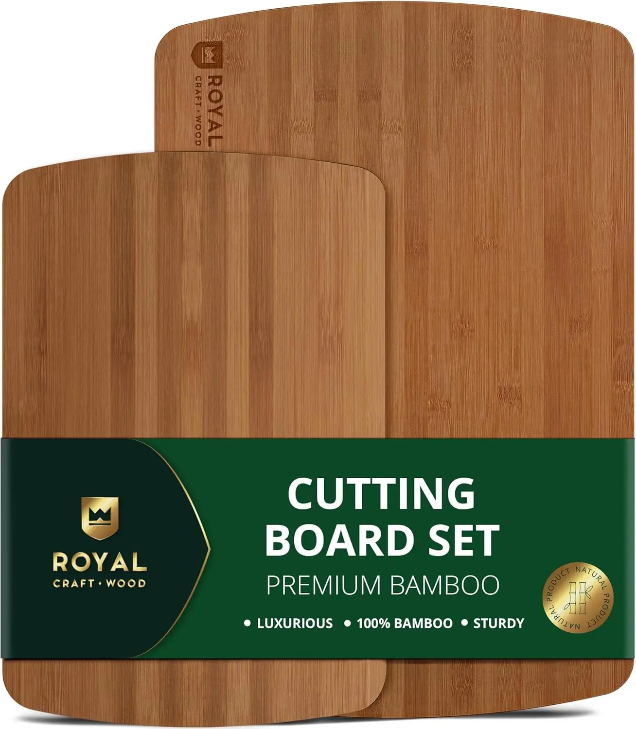 Cutting Boards for Kitchen Meal Prep & Serving - Bamboo Wood Serving Board Set with Deep Juice Groove Side Handles - Charcuterie & Chopping Butcher Block for Meat