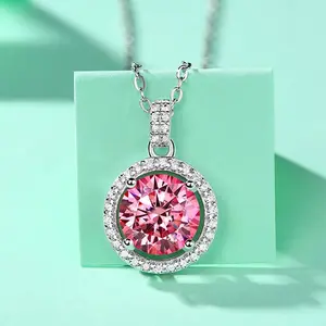 Luxury S925 Sterling Silver 3CT Luscious Pink Moissanite Gem Pendant Necklace