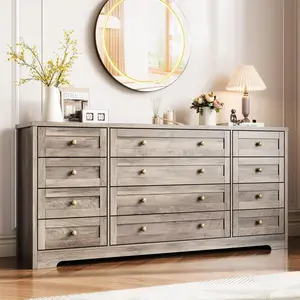 12 Drawer Dresser for Bedroom, Modern Wood Chest with Wide Top for 65" TV, Farmhouse Storage Cabinet