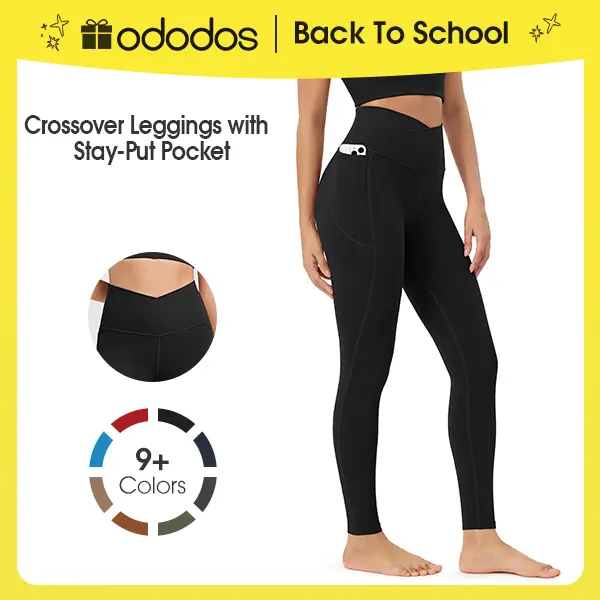 ODODOS Women's Cloud Feeling Crossover High-Waist 7/8 Leggings with Pockets, 25"/28" Gym Yoga Pants for Lounge & Yoga, High Waist Legging Sportswear Bottoms summerwins High Waisted Yoga