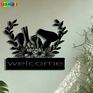 1pc Salon Tools Welcome Metal Wall Art, Hair Stylist Statue Mural, Artistic Wall Sign, Wall Metal Plaque, Intricate Craftsmanship, Perfect for Housewarming, Mothers Day, Salon Studio Living Room Home Office Decor, Ideal Gift for Hair Stylist Enthusiasts