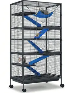 Metal Small Animal Cage 6-Tier Ferret Sugar Glider Cage For Chinchillas/Guinea Pig/Rabbit/Large Hamste Rolling Critter Nation Cage With Flannel Ramps, Removable Tray,6 Doors Easy Clean Metal Mink Cage Suitable For Hamsters,