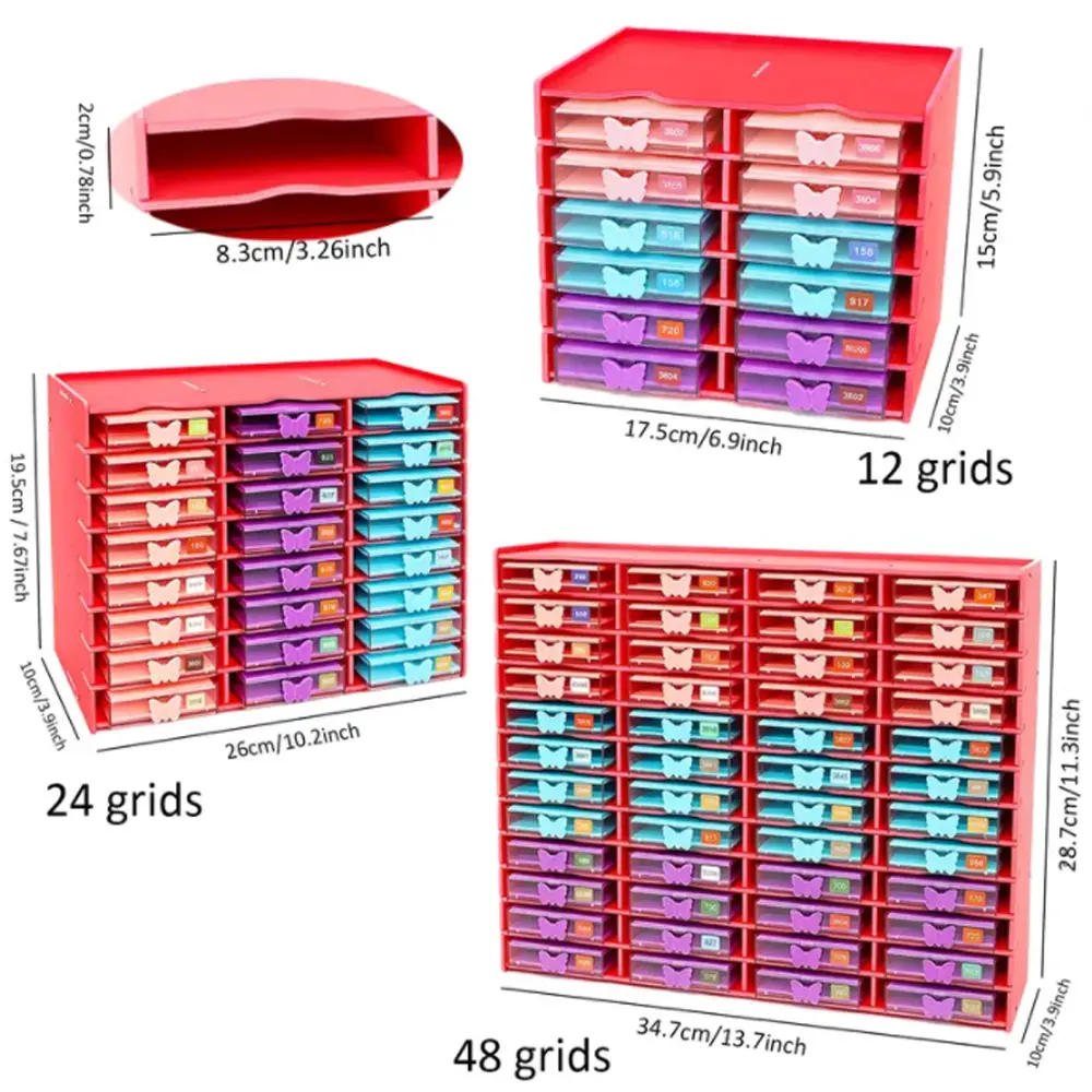 Diamond Painting Storage Box - 12/24/48 Slots, Plastic Butterfly Trays, Cute Butterfly Pull Handles, Portable Craft Drill Organizer for Diamond Art Accessories, Desk Clutter Solution