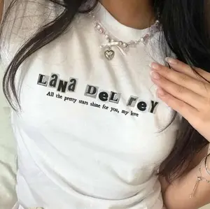 Crop Top Y2k"LANA DEL REY"Print T-shirt Aesthetic Short Sleeves Skinny Harajuku Women Kawaii 90s Streetwear O-neck Tees EMO Girl