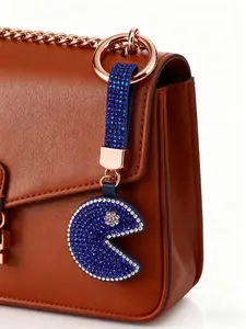 Funny Blue Exaggerated Handmade Rhinestone Pac-Man Keychain, Perfect Gift, Unique Design for Daily Use, Keychain Accessory