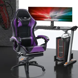 Gaming Chair, Computer Chair with Footrest and Massage Lumbar Support, Ergonomic High Back Video Game Chair with Swivel Seat and Headrest (Purple)