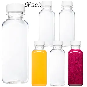 6 Pack 12oz Plastic Juice Bottles with Caps,Disposable Beverage Containers Bulk,Clear Empty Reusable Water Bottles,for Milk, Juice, Drinks and Other Beverage Containers