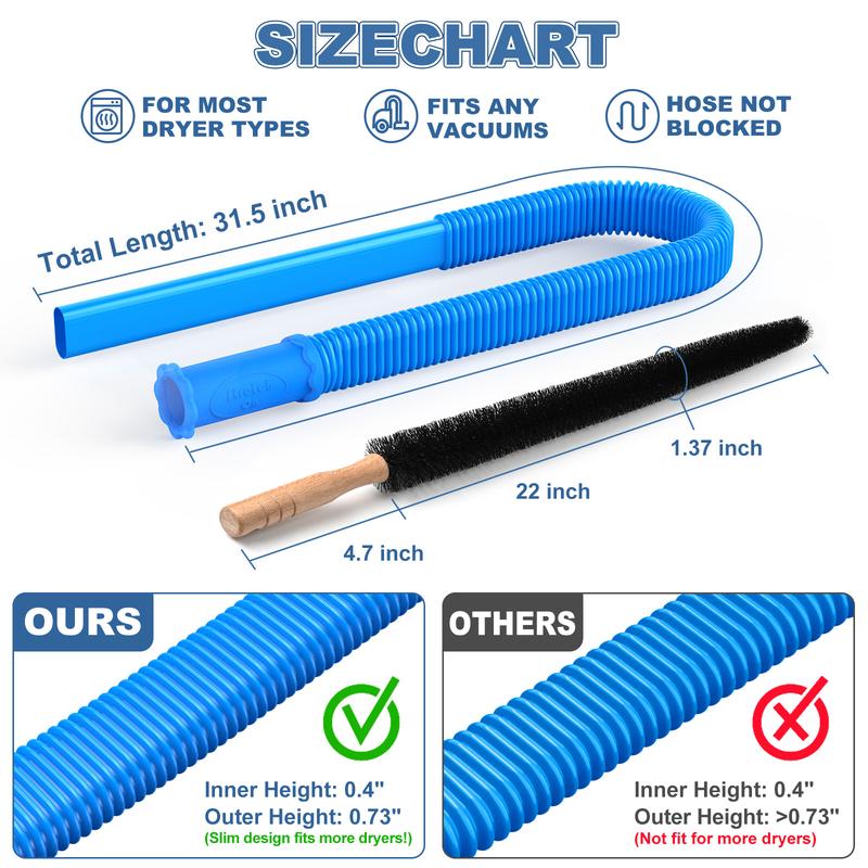 2 Pieces Dryer Vent Cleaner Kit Compatible with All Vacuum Cleaner, Dryer Lint Brush and Vacuum Hose Attachment with Stretch Universal Connector, Quickly Lint Remover