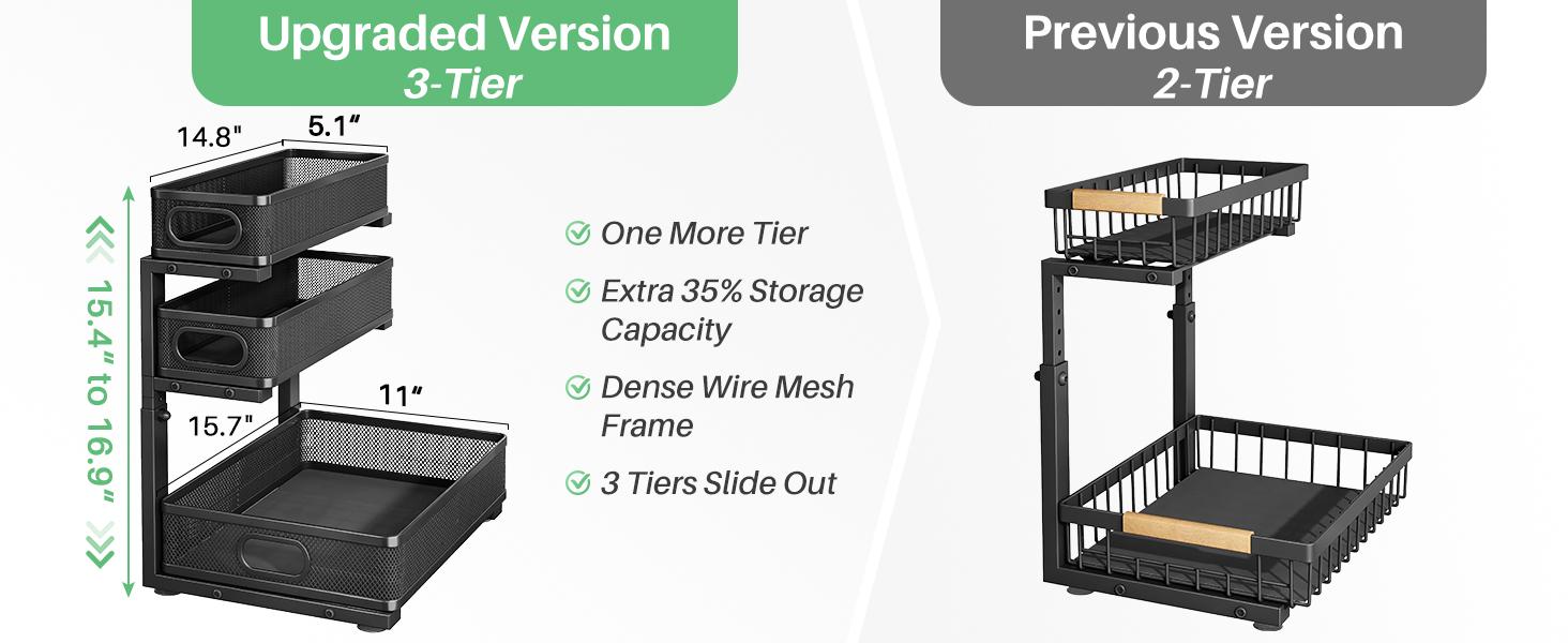 Kitstorack Under Sink Organizer, 2-Pack 3-Tier Height Adjustable Thickened Metal Pull out Cabinet Organizer Shelf, Slide out Storage Drawer Rack for Bathroom Kitchen Pantry Home Laundry Organization Kitstorack Under Sink Organizer, 2-Pack 3-Tier Height Adjustable Thickened Metal Pull out Cabinet Organizer Shelf, Slide out Storage Drawer Rack for Bathroom Kitchen Pantry Home Laundry Organization