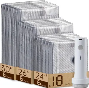 【2025 Upgraded】 Cordless Travel Vacuum Storage Bag Set – 18-Pack Compression Bags for Carry-On Suitcases – 140L/Min Powerful Air Removal – USB Rechargeable Handheld Pump with Built-In Battery – Space Saver for Clothes & Packing， waterproof, reusable